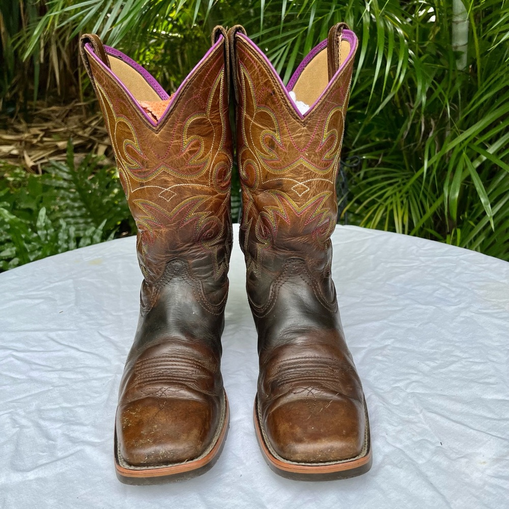 Ariat Hybrid Rancher Square Toe Cowboy Boots Women 10B Western Purple Embroidery - Picture 3 of 16